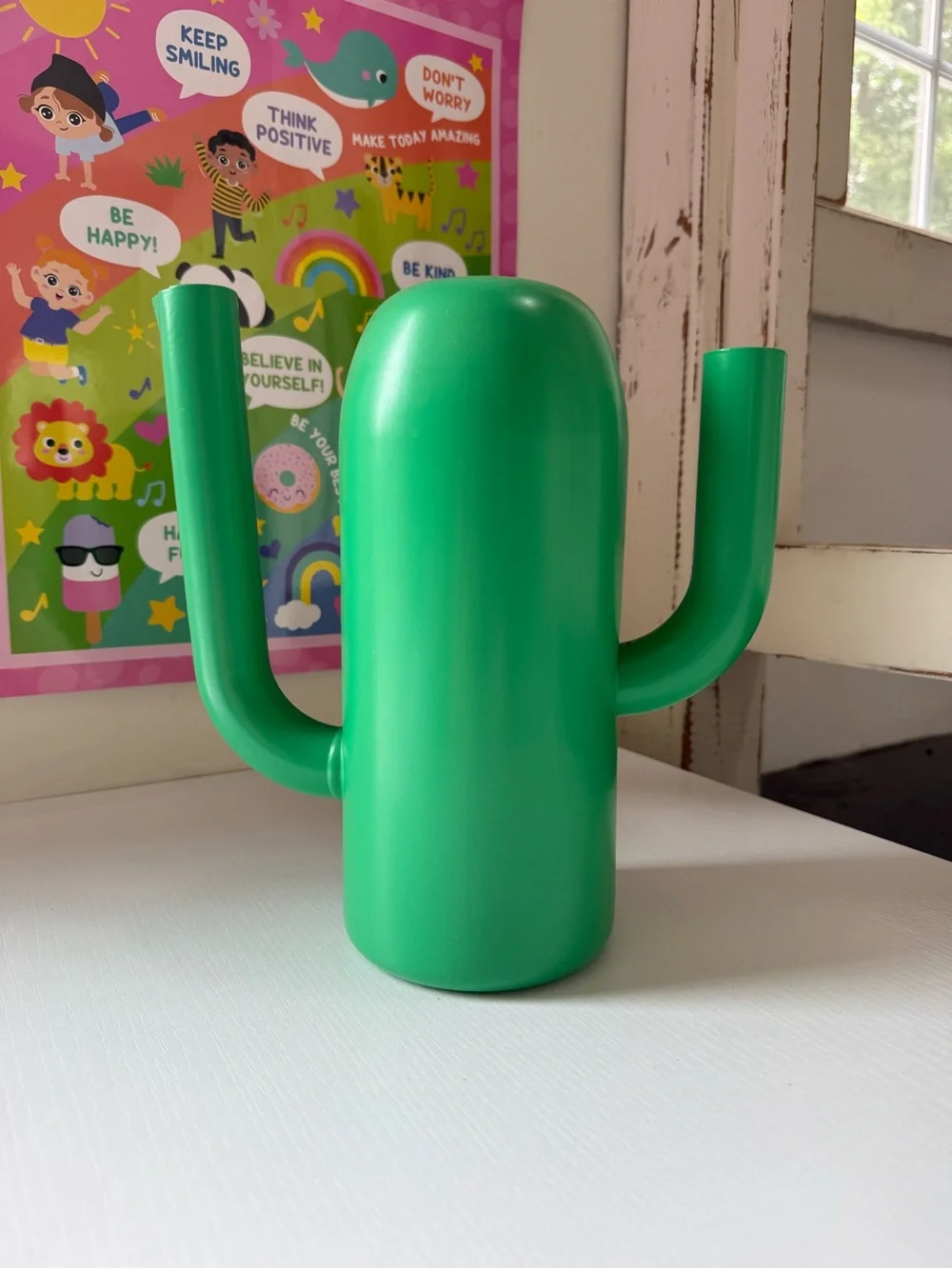 IKEA Cactus Shape Watering Can Plant Lady Vase Metal Green EUC Maximalist Decor